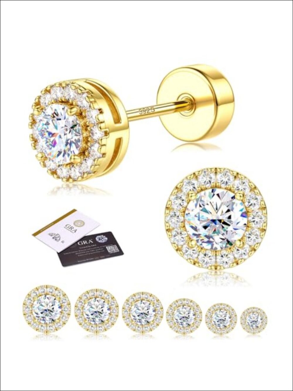 Moissanite Flat Back Stud Earrings 925 Sterling Silver Screw Back